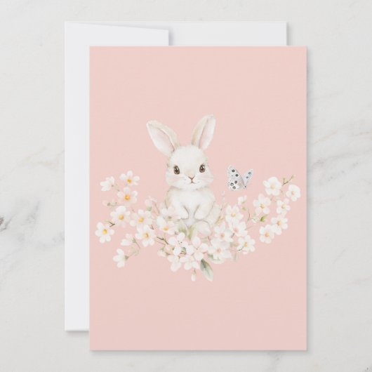 Sweet Bunny Waterverf Pink Flower Baby shower Kaart (Achterkant)