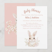 Sweet Bunny Waterverf Pink Flower Baby shower Kaart (Voorkant / Achterkant)