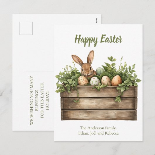 Sweet Bunny Waterverf Planten Eggs Easter Feestdagenkaart (Voorkant / Achterkant)