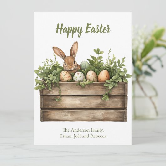 Sweet Bunny Waterverf Planten Eggs Easter Feestdagenkaart (Staand voorkant)