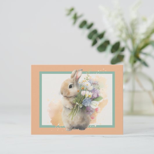Sweet Bunny & Wildbloemen IV Briefkaart (Staand voorkant)