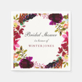 Sweet Burgundy Paarse Floral Wreath Vrijgezellenfe Servetten (Voorkant)