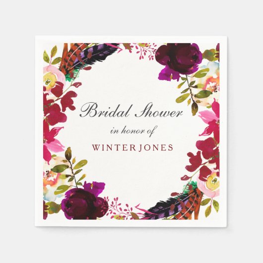 Sweet Burgundy Paarse Floral Wreath Vrijgezellenfe Servetten (Voorkant)