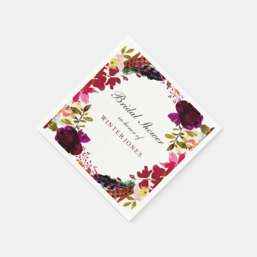 Sweet Burgundy Paarse Floral Wreath Vrijgezellenfe Servetten (Hoek)