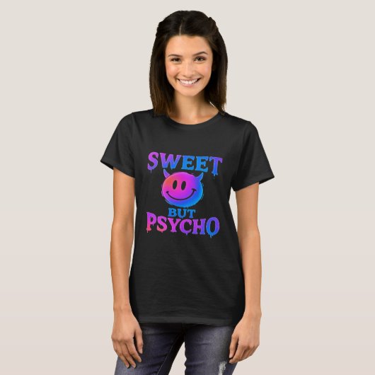 Sweet But Psycho | Neon Devil Smiley T-shirt (Voorkant volledig)