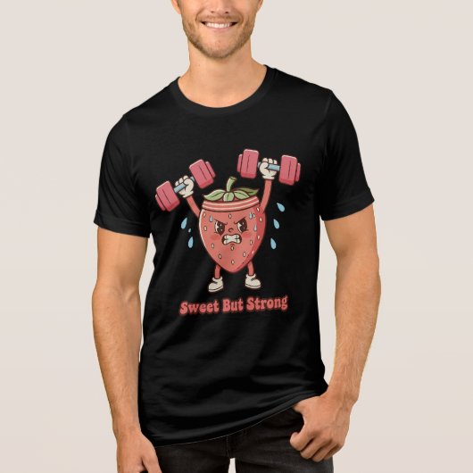 Sweet But Strong – Strawberry Gym Cartoon Tri-Blend Shirt (Voorkant)