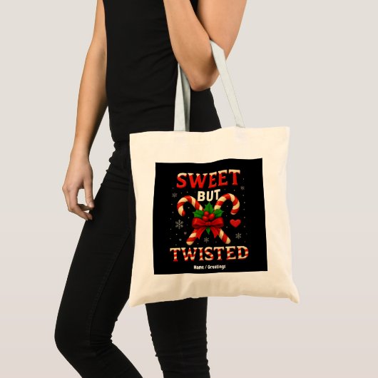 Sweet But Twisted Candy Cane Kerst Grappig Cadeau Tote Bag (Voorkant (product))
