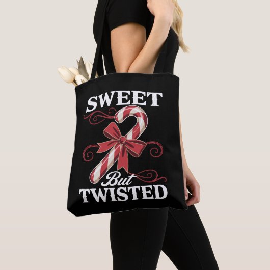 Sweet But Twisted Candy Cane Kerstvakantie Tote Bag (Dichtbij)
