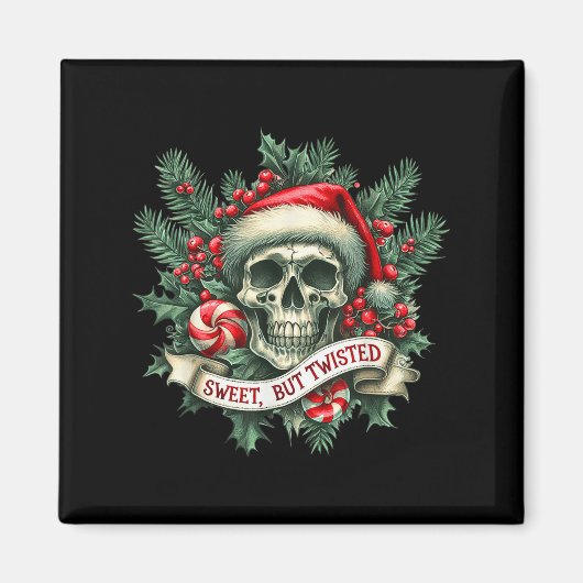 Sweet But Twisted Candy Cane Retro Skeleton Skull Magneet (Voorkant)
