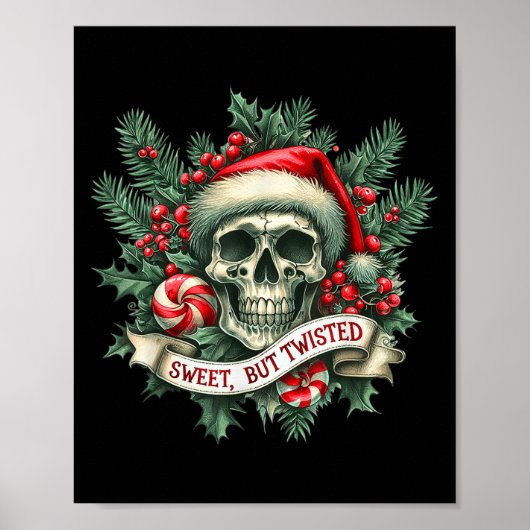 Sweet But Twisted Candy Cane Retro Skeleton Skull Poster (Voorkant)