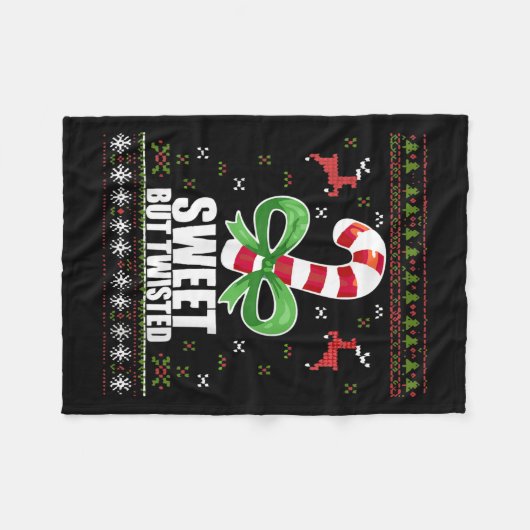 Sweet But Twisted Funny Candy Cane Ugly Christmas Fleece Deken (Voorkant (Horizontaal))