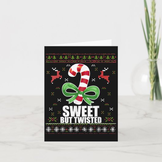 Sweet But Twisted Funny Candy Cane Ugly Christmas Kaart (Voorkant)