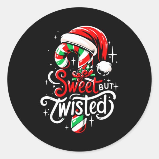 Sweet But Twisted Funny Christmas Candy Cane Xmas  Ronde Sticker (Voorkant)