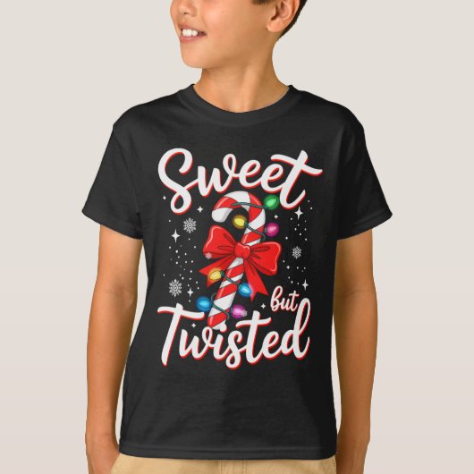 Sweet But Twisted Funny Christmas Candy Cane Xmas  T-shirt (Voorkant)