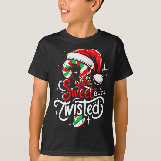 Sweet But Twisted Funny Christmas Candy Cane Xmas  T-shirt (Voorkant)
