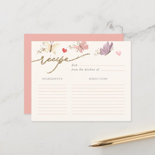 Sweet Butterflies Vrijgezellenfeest Recept Kaart (Voorkant / Achterkant in situ)