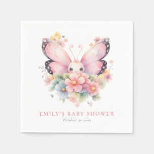 Sweet Butterfly and Florals Roze Baby shower Servet