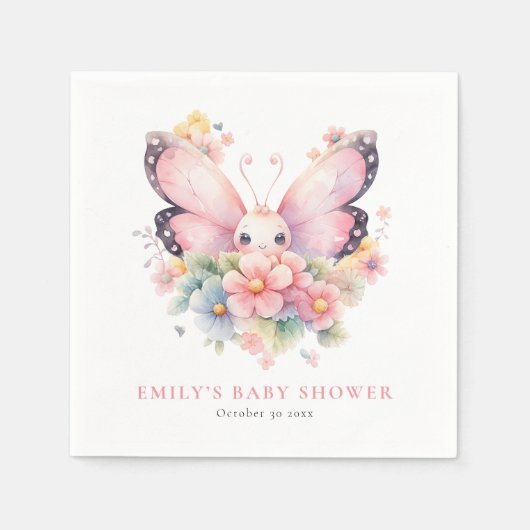 Sweet Butterfly and Florals Roze Baby shower Servet (Voorkant)
