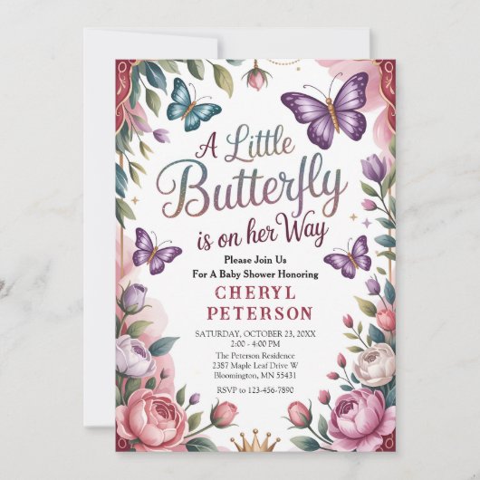 Sweet Butterfly Baby Shower Kaart (Voorkant)