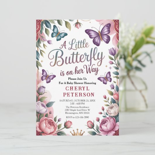 Sweet Butterfly Baby Shower Kaart (Staand voorkant)