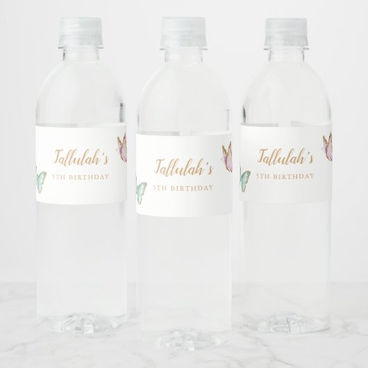 Sweet Butterfly Garden Girl Birthday Party Waterfles Etiket (Flessen)
