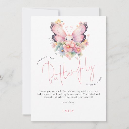Sweet Butterfly is op weg Baby shower dank u Kaart (Voorkant)