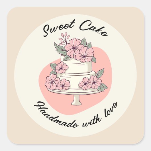 Sweet Cake Bakery Logo Vierkante Sticker (Voorkant)