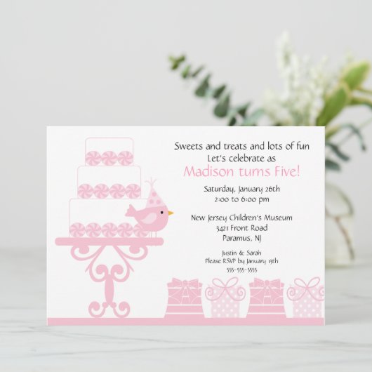 Sweet Cake Birthday Uitnodiging (Staand voorkant)