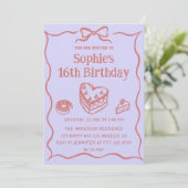 Sweet Cake & Bow Pastel Pink 16th Birthday Party Kaart (Staand voorkant)