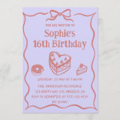 Sweet Cake & Bow Pastel Pink 16th Birthday Party Kaart (Voorkant)