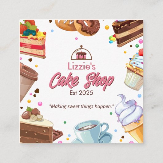 Sweet Cake Business | Cake Shop Kleurrijk Vierkante Visitekaartje (Achterkant)