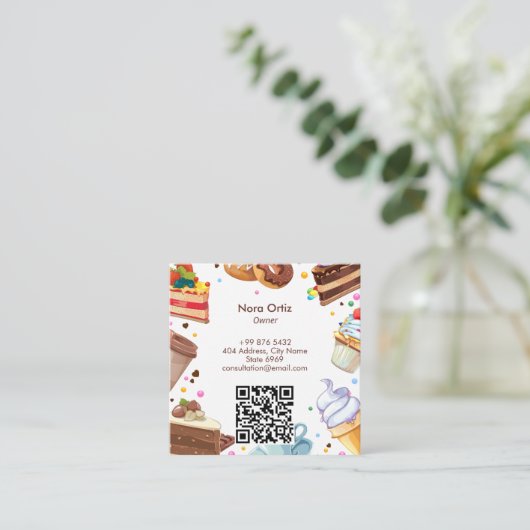 Sweet Cake Business | Cake Shop Kleurrijk Vierkante Visitekaartje (Staand voorkant)