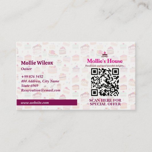 Sweet Cake Business | Elegant roze Visitekaartje (Voorkant)