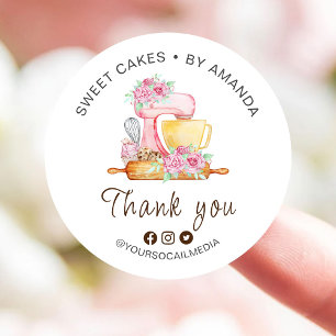 Sweet Cakes Bakkerij Dank u Ronde Sticker