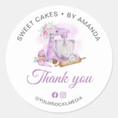 Sweet Cakes Paarse Bedankt Ronde Sticker (Voorkant)