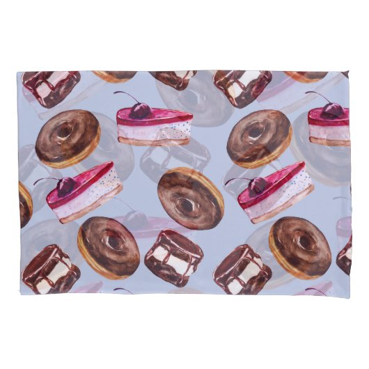 Sweet Cakes: Waterverf naadloos eten Kussensloop (Voorkant)