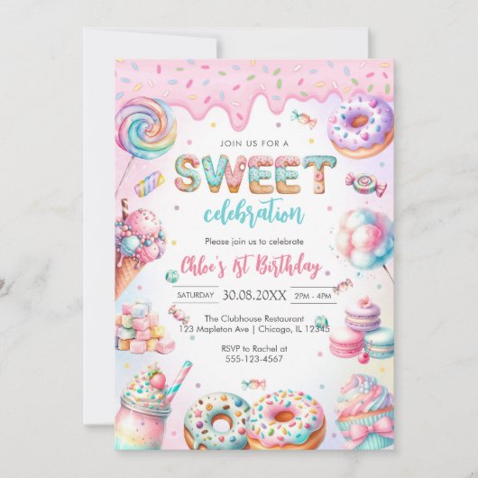 Sweet Candy Birthday Party Invitation Kaart (Voorkant)