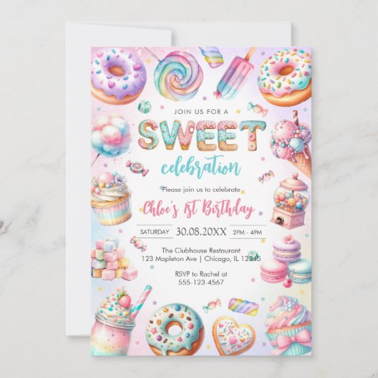 Sweet Candy Birthday Party Invitation Kaart (Voorkant)