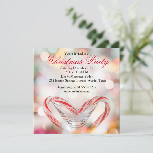 Sweet Candy Cane Holiday Party Uitnodiging (Staand voorkant)
