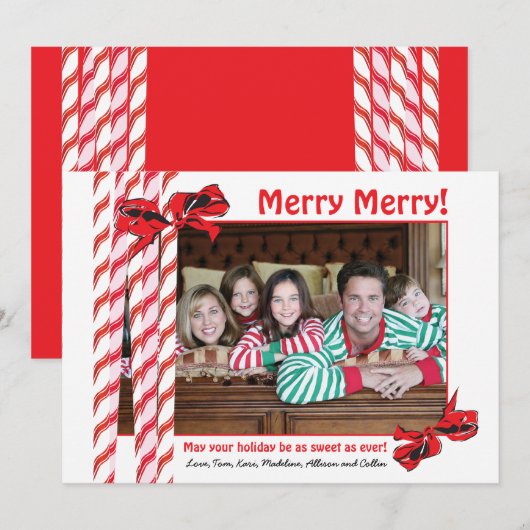 Sweet Candy Cane-kerstfotokaart Feestdagenkaart (Voorkant / Achterkant)