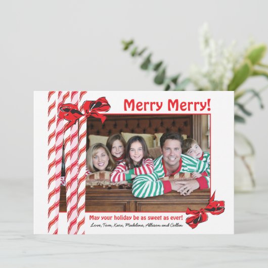 Sweet Candy Cane-kerstfotokaart Feestdagenkaart (Staand voorkant)