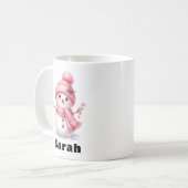 Sweet Candy Cane Pink Snowman Kerstmis Koffiemok (Voorkant links)