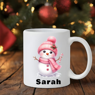 Sweet Candy Cane Pink Snowman Kerstmis Koffiemok