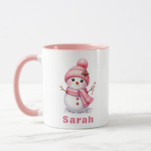 Sweet Candy Cane Pink Snowman Kerstmis Mok