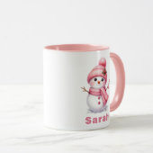 Sweet Candy Cane Pink Snowman Kerstmis Mok (Voorkant rechts)