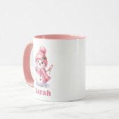 Sweet Candy Cane Pink Snowman Kerstmis Mok (Voorkant links)