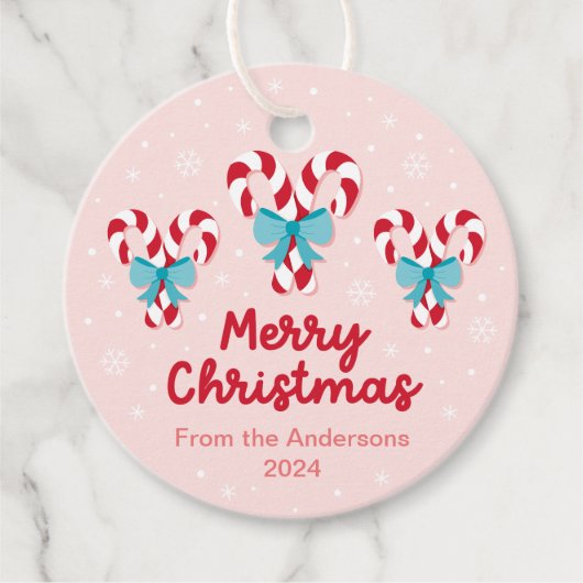 Sweet Candy Canes en Bows Kerstmis Bedankjes Labels (Voorkant)