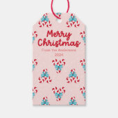 Sweet Candy Canes en Bows Kerstmis Cadeaulabel (Voorkant)