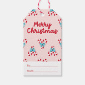 Sweet Candy Canes en Bows Kerstmis Cadeaulabel (Voorkant)