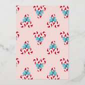 Sweet Candy Canes en Bows Kerstmis Folie Uitnodiging (Achterkant)